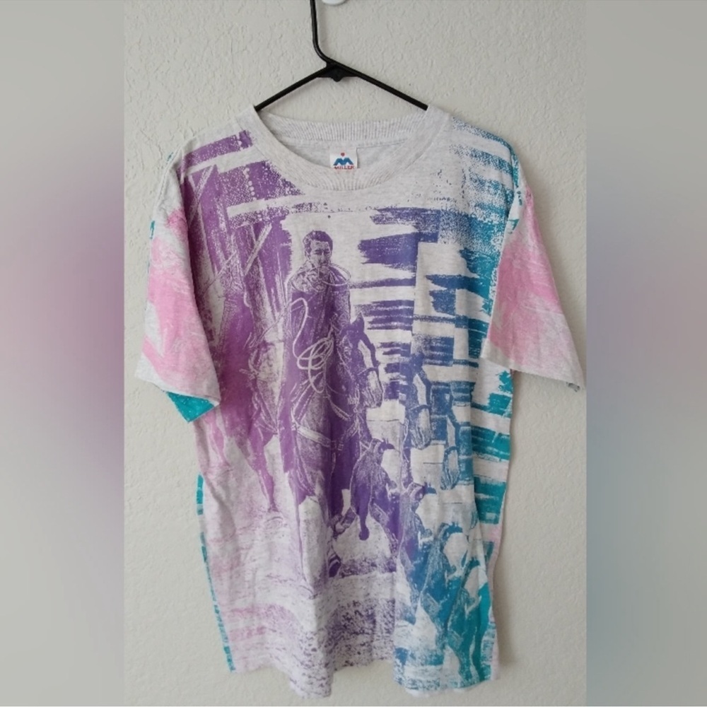 Horsin' Around Vintage 1993 Rodeo All Over Print Cowboy tee top shirt ad… - Picture 4 of 5